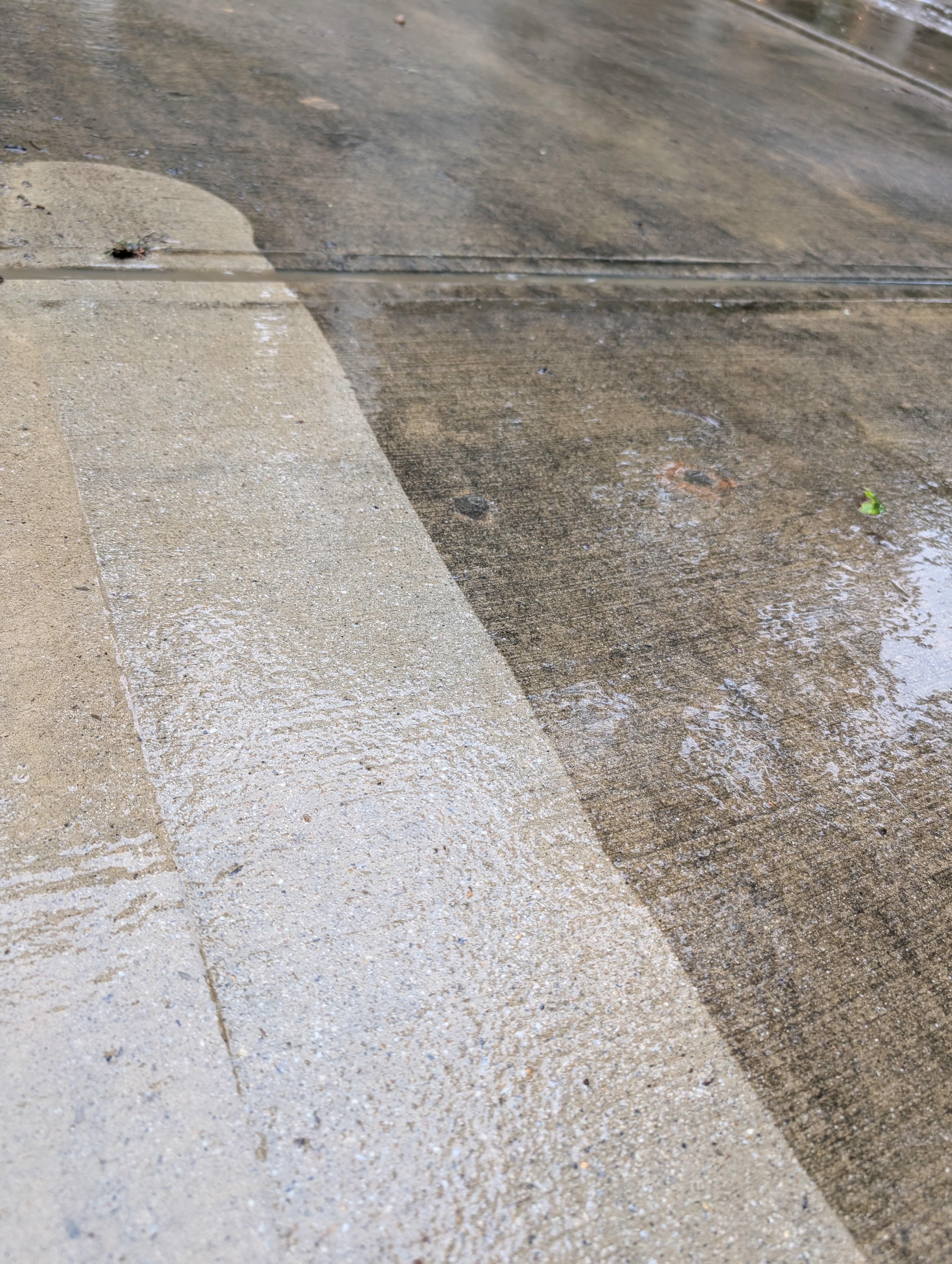 Driveway pressure washing results — clean concrete next to dirty surface showing the difference